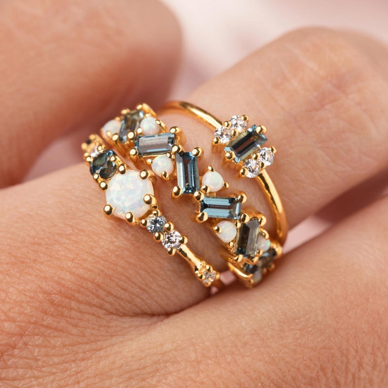 London Blue Topaz & Opal Fire On Ice Ring - Corail Blanc