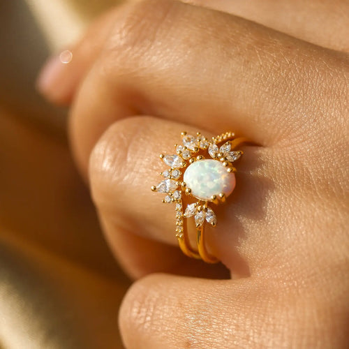 Opal & Diamond Treasured Love Ring - Corail Blanc