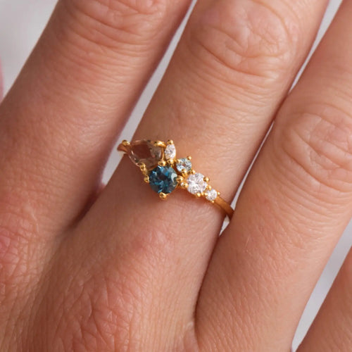 Alexandrite and London Blue Topaz Autumn Leaves Ring - Corail Blanc