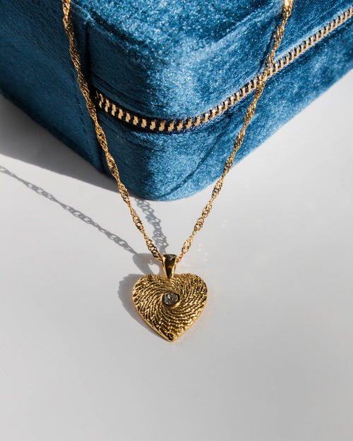 Vintage Crystal  Heart Necklace - Corail Blanc