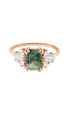 Rose Gold Moss Agate & Diamond Empress Ring - Corail Blanc