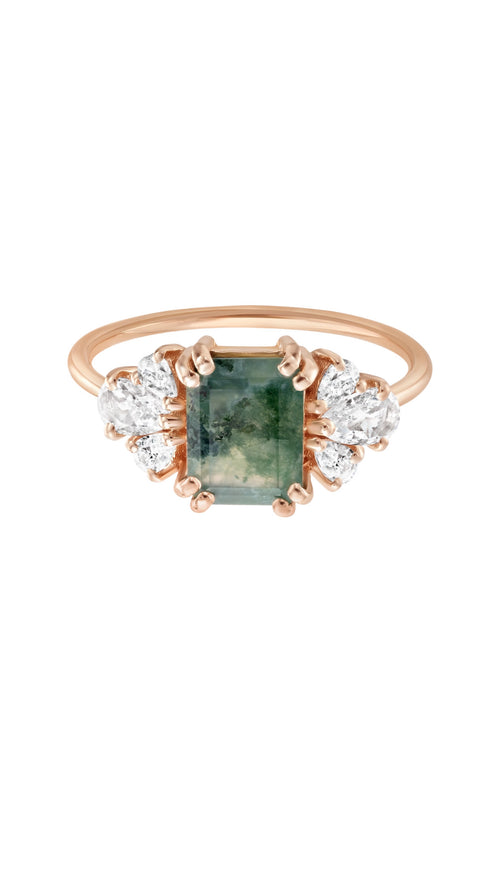 Rose Gold Moss Agate & Diamond Empress Ring - Corail Blanc