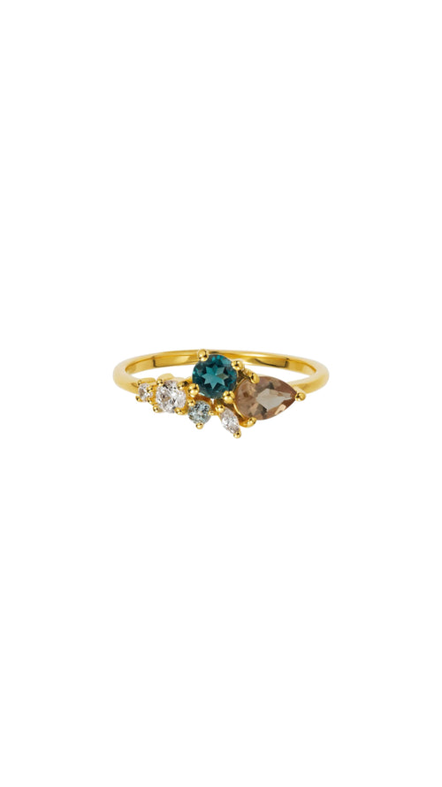 Alexandrite and London Blue Topaz Autumn Leaves Ring - Corail Blanc